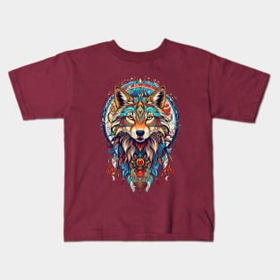 Whimsical Wanderer: Retro Vintage Tribal Fox in Indigenous Boho Style Kids T-Shirt